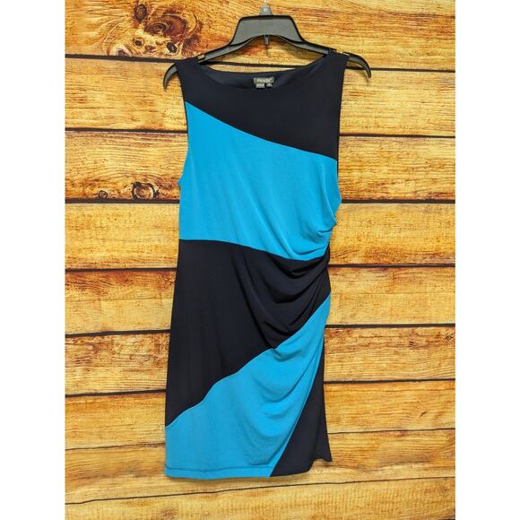 MUSETTE Womens Sz 10 Turquoise & Black Color Block Form Fitting Sleeveless Dress - Picture 1 of 8